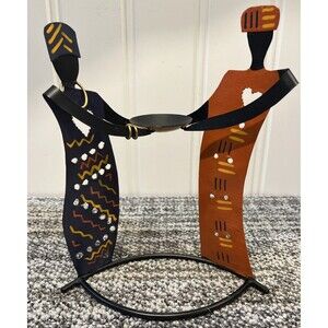 Unique Metal Art Colorful African Women Decor Votive Candle Holder 9.5”X7.25”